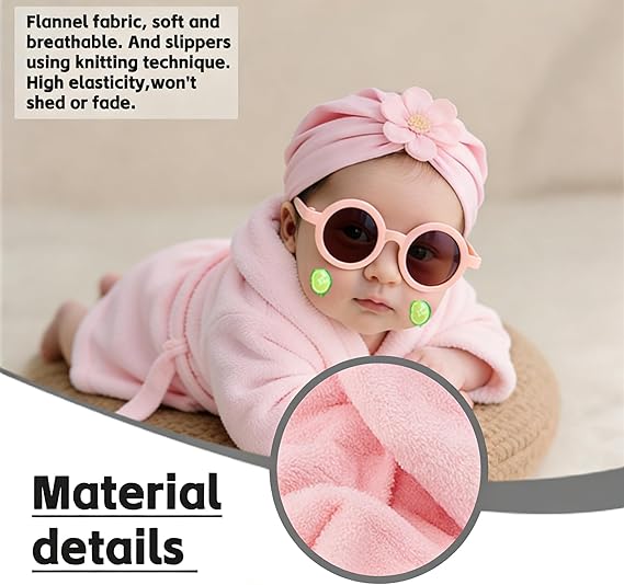 Newborn Photography Props Bathrobe Outfits Girl Baby Robe Bath Towel Costume Sets 0-4Months(Pink)