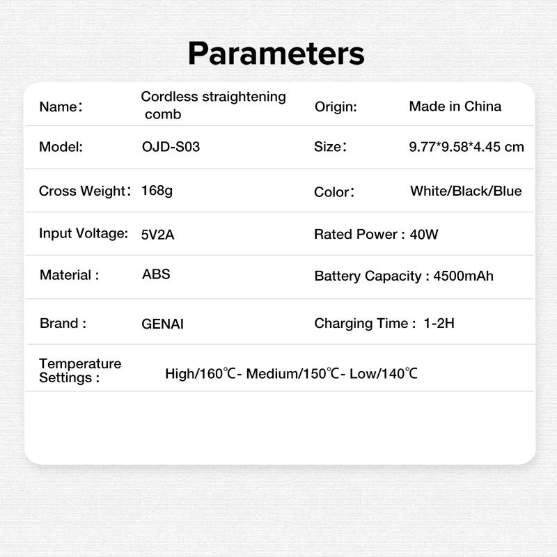 Mini Wireless Straightening Comb, Portable USB Charging, Three Temperature Settings, Smooth Styling, Travel Essential, Anti-Hot Teeth Design, Cordless Straightener