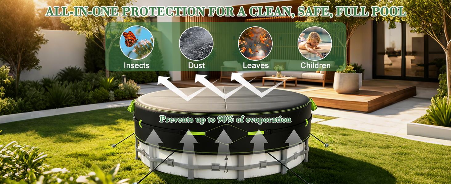 10Ft Round Pool Cover for Above Ground Pools, Safety Solar Pool Covers with Reflective Strips, Rope and Luminous Nails, Upgraded Thicker Oxford, PU Tarp Snug, UV Protected, Windproof, Tear Resistant