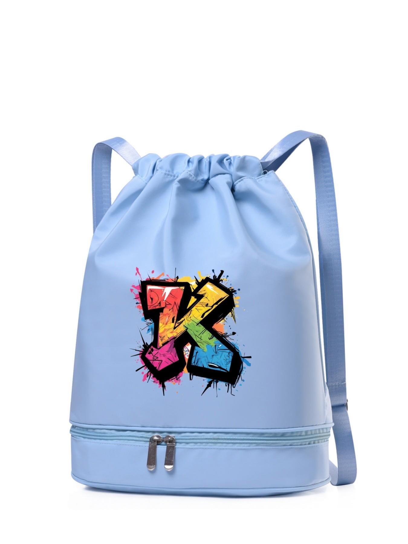 Street Graffiti Style Letter K Print Backpack, Adjustable Shoulder Straps, Detachable Shoe Compartment, Multiple Colors Available