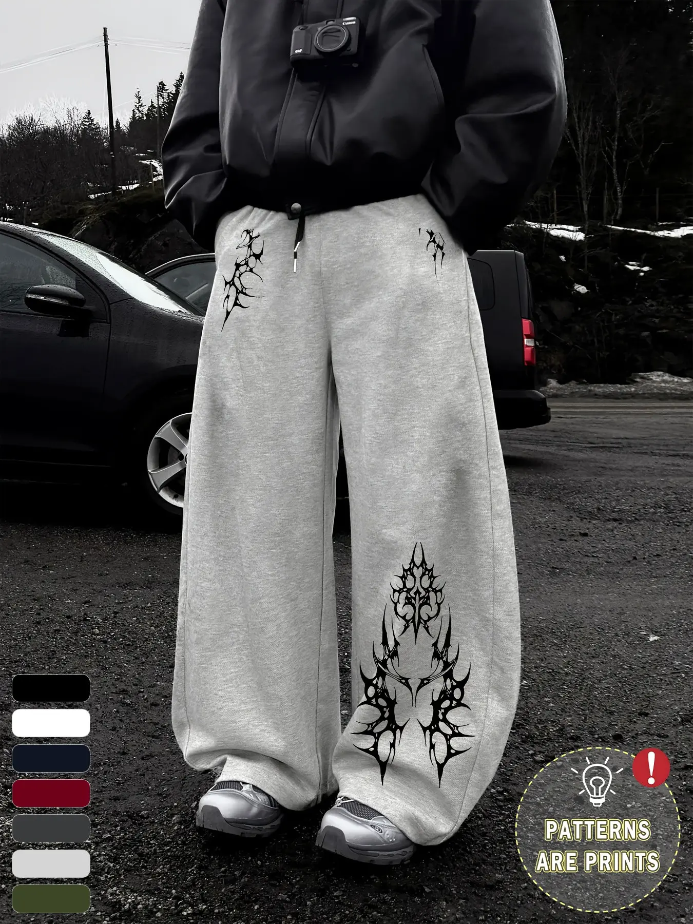 Unisex Traditional Cherry Blossom Koi Wide Leg Pants, Graphic Print, Soft Wrinkle-Resistant Fabric, Elastic Drawstring, Casual Streetwear