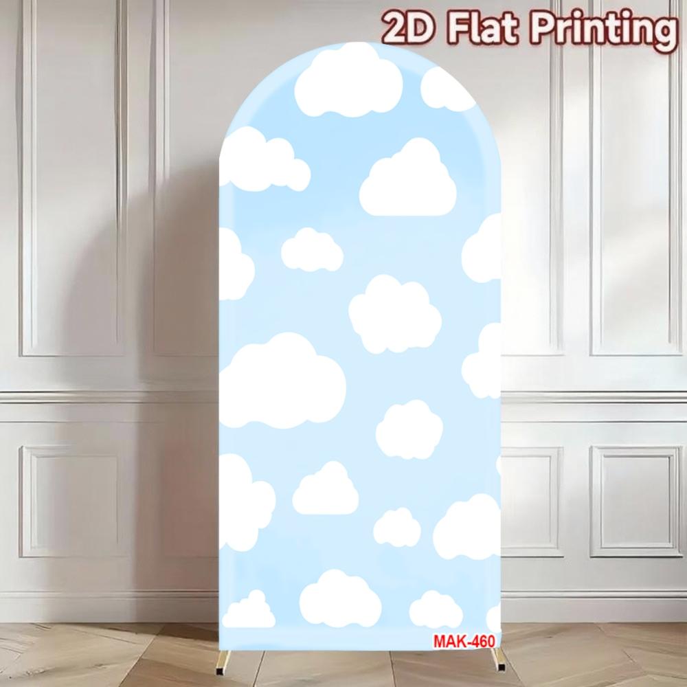 Blue Sky White Clouds Arch Backdrop Cover Custom 2-Sided Fabric for Baby Shower Birthday Party Decoration Decor Background