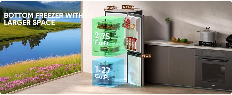 Upstreman mini fridges BM40 Small Refrigerator with Bottom Freezer Double Door Mini Fridge for Kitchen Apartment Dorm Office Space-Smart Design Precision Cooling Whisper-Quiet Efficient Customizable Storage 2.75 Cu.Ft + 1.27 Cu.Ft