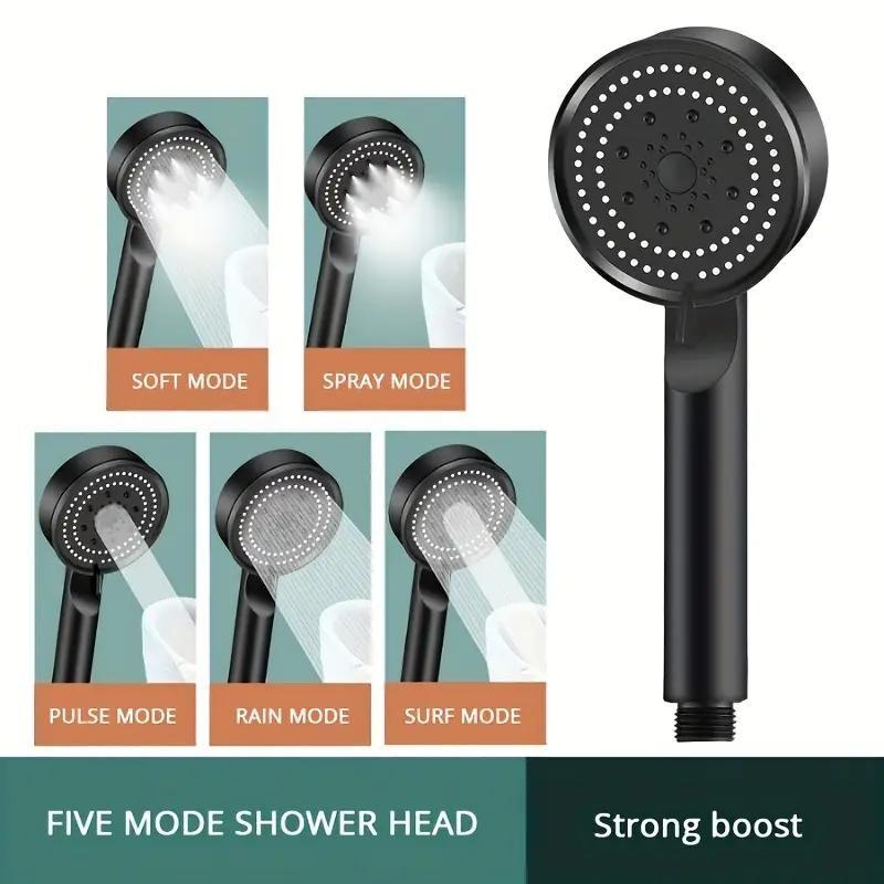 High Pressure Multi-Function Shower Head, Includes 5 Spray Modes, Rain and Massage, Easy Installation, Universal Bathroom Shower Head, Handheld Showerhead
