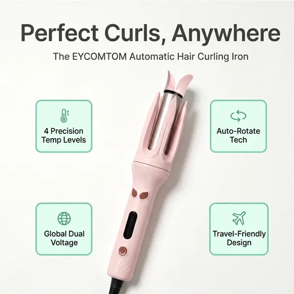 Women's 28mm Negative Ion Automatic Rotating Curling Iron - US Plug, 4 Adjustable Heat Settings, Fast Heating, Smart Power Off, Multi-Voltage, ABS, Easy Bouncy Curls, Salon-Quality Home Hair Styling Tool, Beauty & Personal Care Appliance