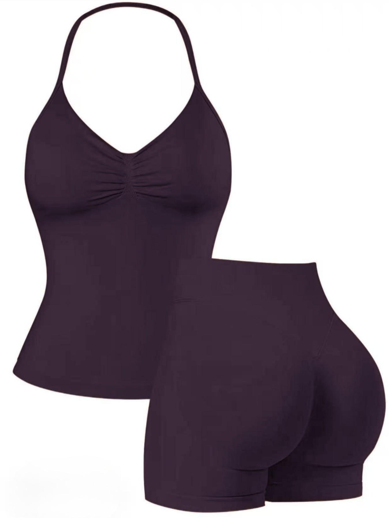 Women's Upgraded Square Neck Halter Sports Tank Top and High Waist Shorts Sporty Set, Sportswear, Yoga Clothes, Perfect for Yoga Fitness Party
