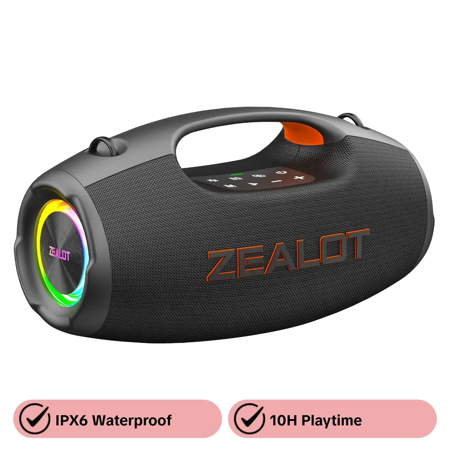 ZEALOT Ultra Portable Bluetooth Speaker with Carry Handle & Shoulder Strap, 60W HD Sound Deep Bass, IPX6 Waterproof, RGB Lights, 10H Playtime for Travel Camping Beach Party Gym, Waterproof Outdoor Speaker, Wireless Speaker