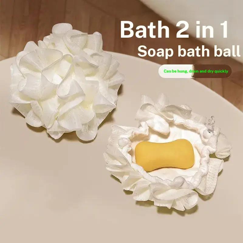 Two-In-One Soap Wrapped Bath Ball, Dual-Sided Use, Rich Lather, Unisex Exfoliating Tool, Travel-Friendly Bathroom Accessory