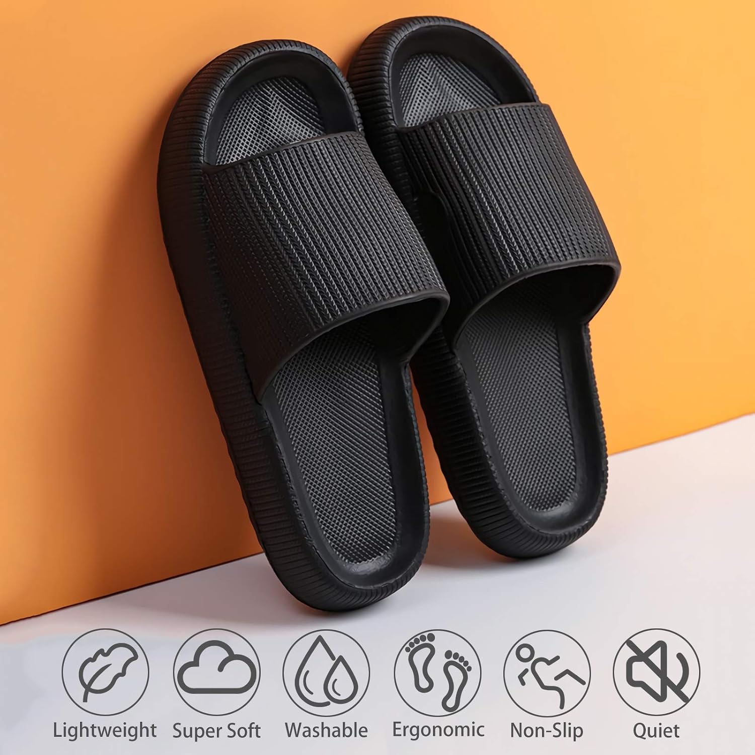 Women and Men, Pillow House Slippers Shower Shoes Indoor Slides Bathroom Sandals, Ultimate Comfort, Lightweight, Thick Sole, Non-Slip, Easy to Clean