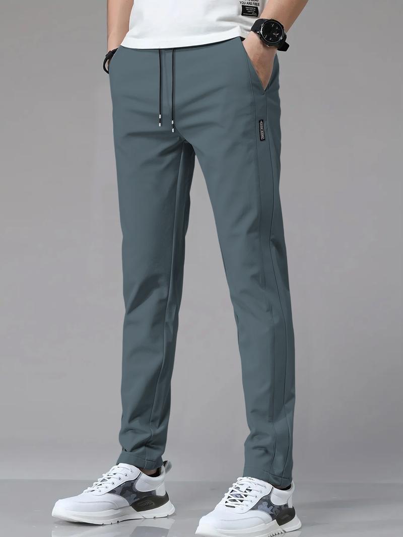 Men's Solid Color Casual Pants, Comfortable Regular Fit, Casual Stretch Waist, Daily Use Men's Trousers, Stylish and Versatile Design for Everyday Wear