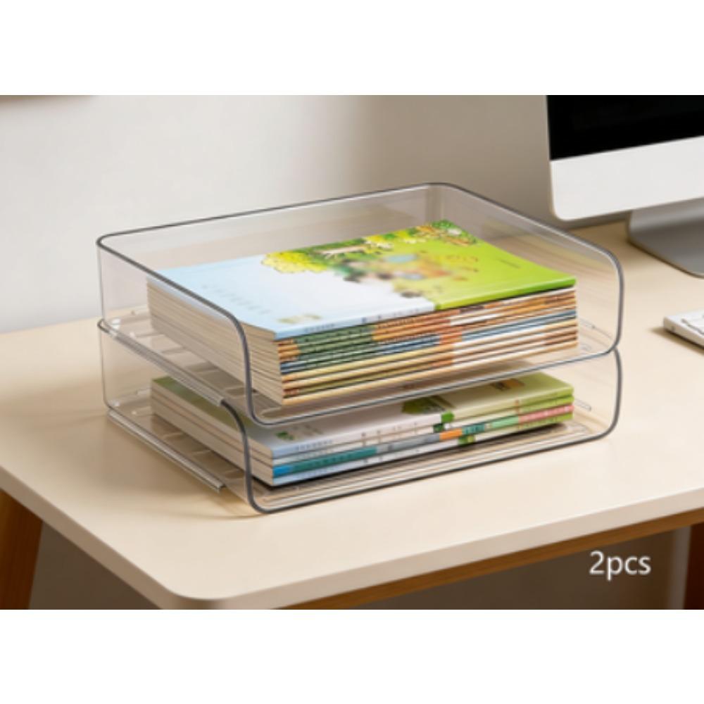 Stackable A4 document storage box, large-capacity assembled letter tray, desktop letter and document organizer, freestanding space-saving file rack, suitable for books, magazines and newspapers
