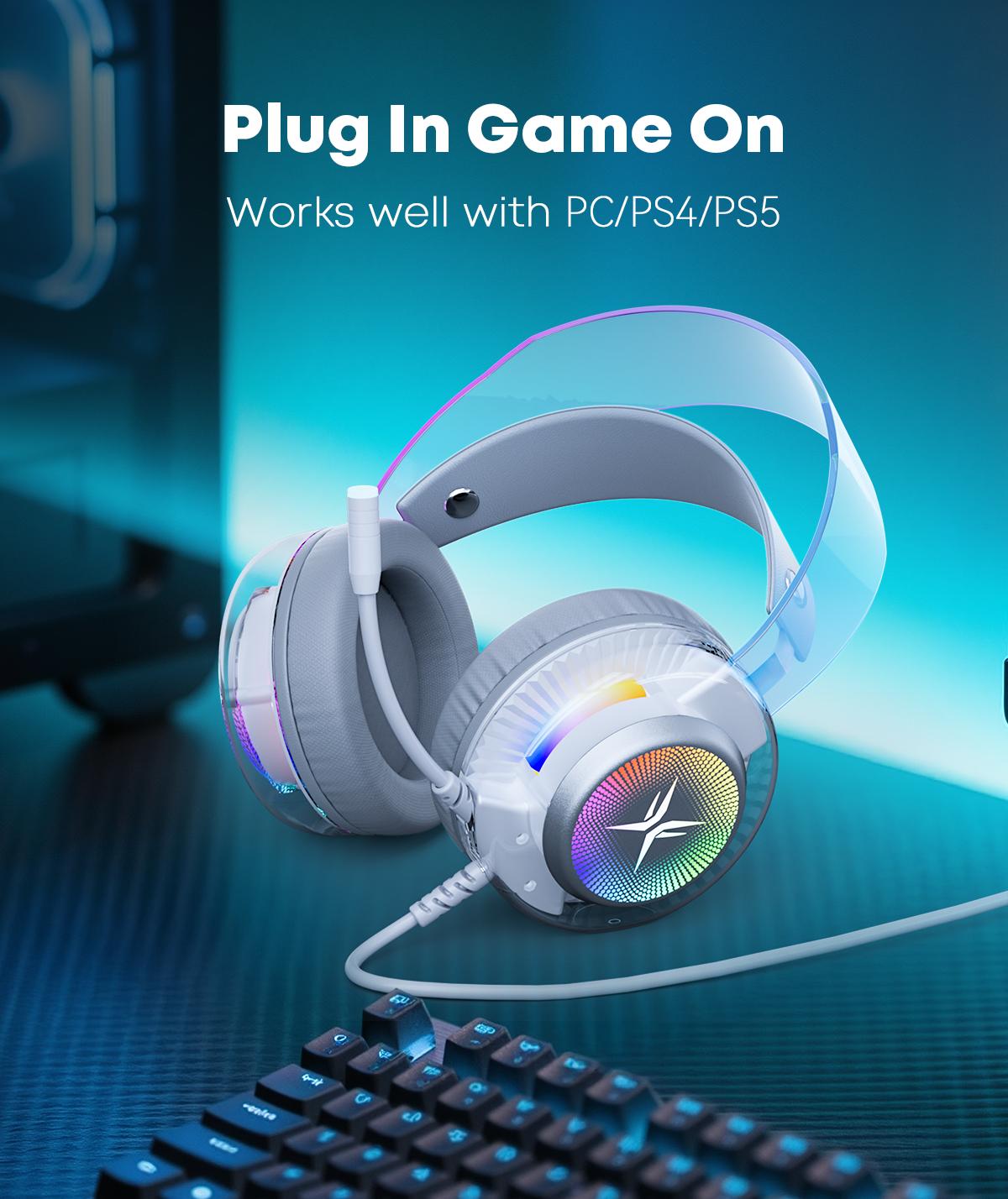 [New Upgrade] TAGRY TRONICX G5 Wired Gaming Headset with 50mm Driver, ENC Microphone, USB Headset with 7.1 Surround Sound, Control Box for PS5/Switch in Dock Mode (Not Compatible with Xbox or Controller)