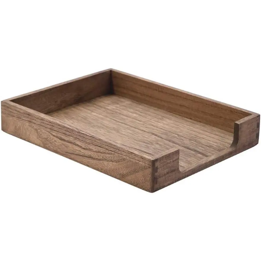 Wooden Letter Tray, Single-Tier Paper Organizer for Desk, Brown; Front-Load Paper Tray Fits Letter & A4 Paper, Folders, Mail, and Magazines for Home Office; Paulownia Wood, Fully AssembledGift