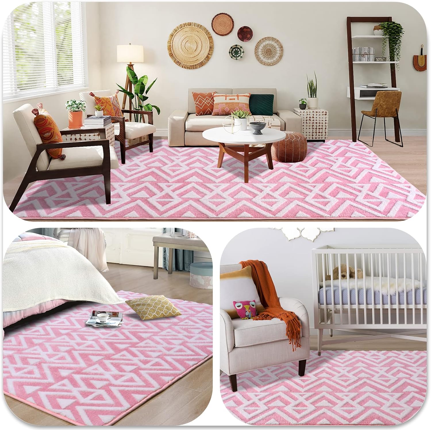 【Deals for You Days】TWINNIS Plush Geometric Textured Area Rug Lantern Geometric Rug Shaggy Memory Foam Rug  Washable Non-Slip Cozy Modern Floor Decor