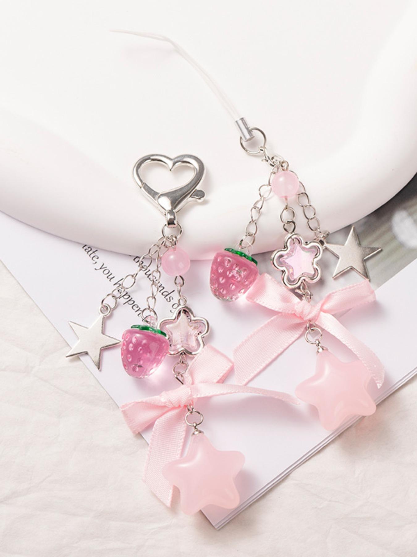 Style Soft Strawberry Star Keychain, Heart Clip + Transparent Strawberry + Matte Star, Bag Charm, Earphone Case Decor, Unique Gift for Friends
