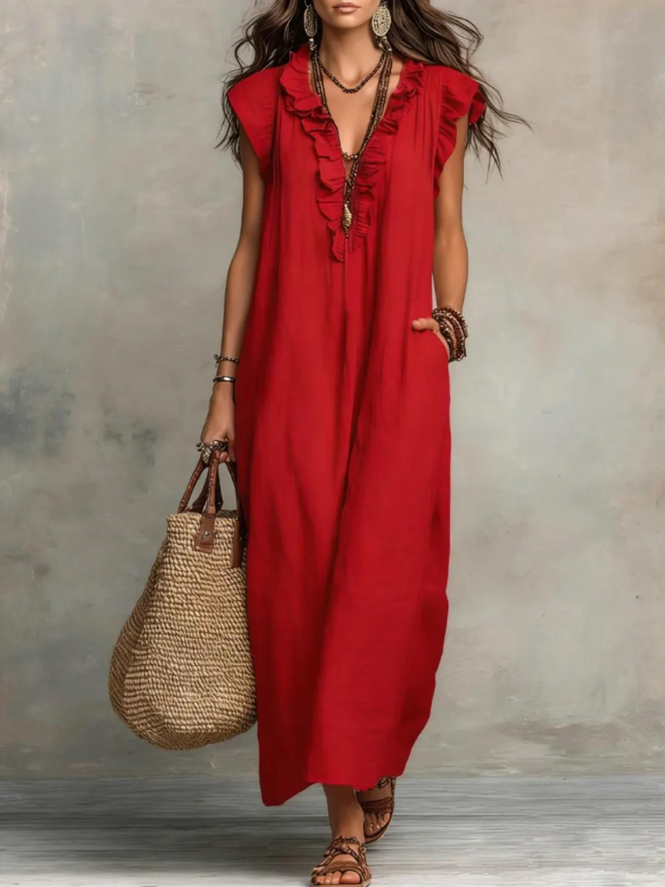 Bohemian Flying Sleeves Floor Length Skirt, Spring Summer New Arrival, European and American Casual Style, Women's Fashion Dress