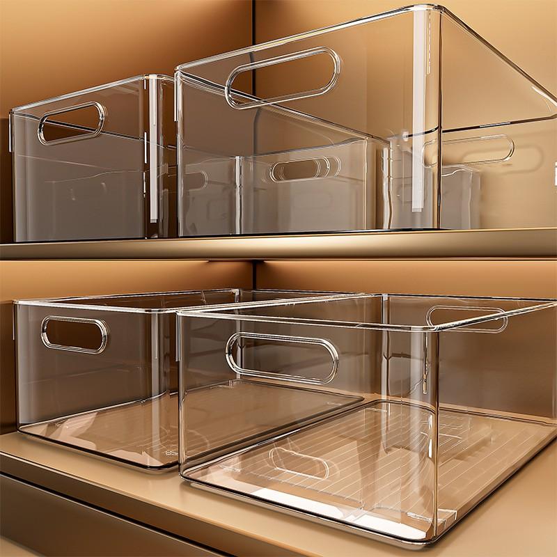 Transparent Plastic Storage Basket, Long Rectangular Organizer Box, Desktop Snack & Miscellaneous Item Holder, Cabinet Drawer Accessory