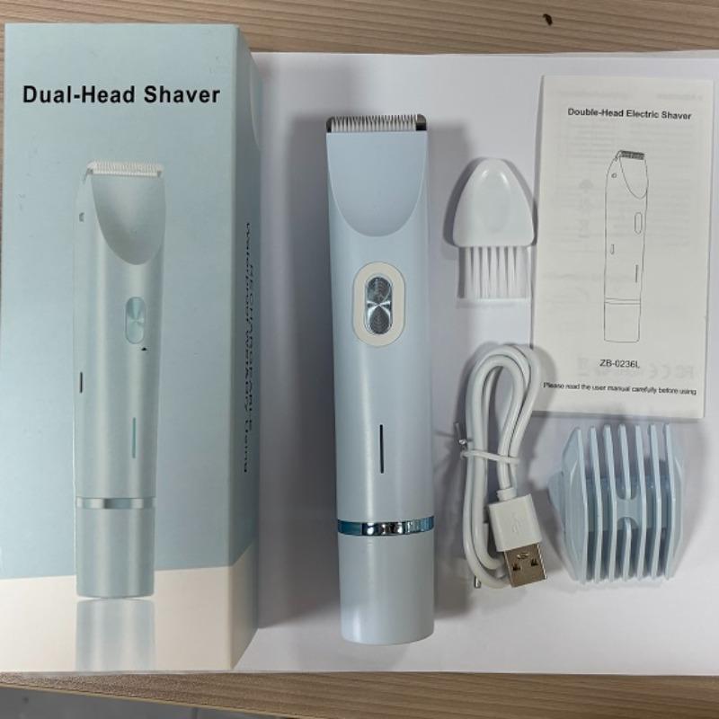 Women's Electric Razor Dual Head Reusable Female Trimmer Body Hair Remover Bikini Clipper, New Model Zb-0236L Lithium Ion Batteries Included