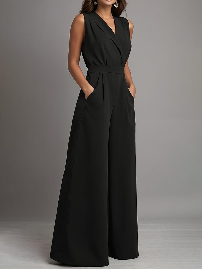 Spring Summer New Women's Casual Solid Color Small V-Neck Jumpsuit Vest Zllz, Stylish One-Piece for Daily Wear