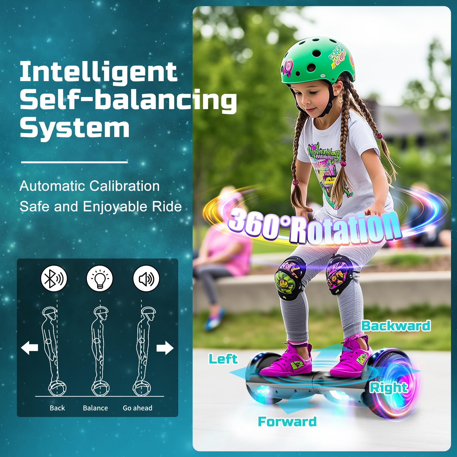 SISIGAD Hoverboard for Kids Ages 6-12, with Built-in Bluetooth Speaker and 6.5" Colorful Lights Wheels, Safety Certified Self Balancing Scooter Gift for Kids