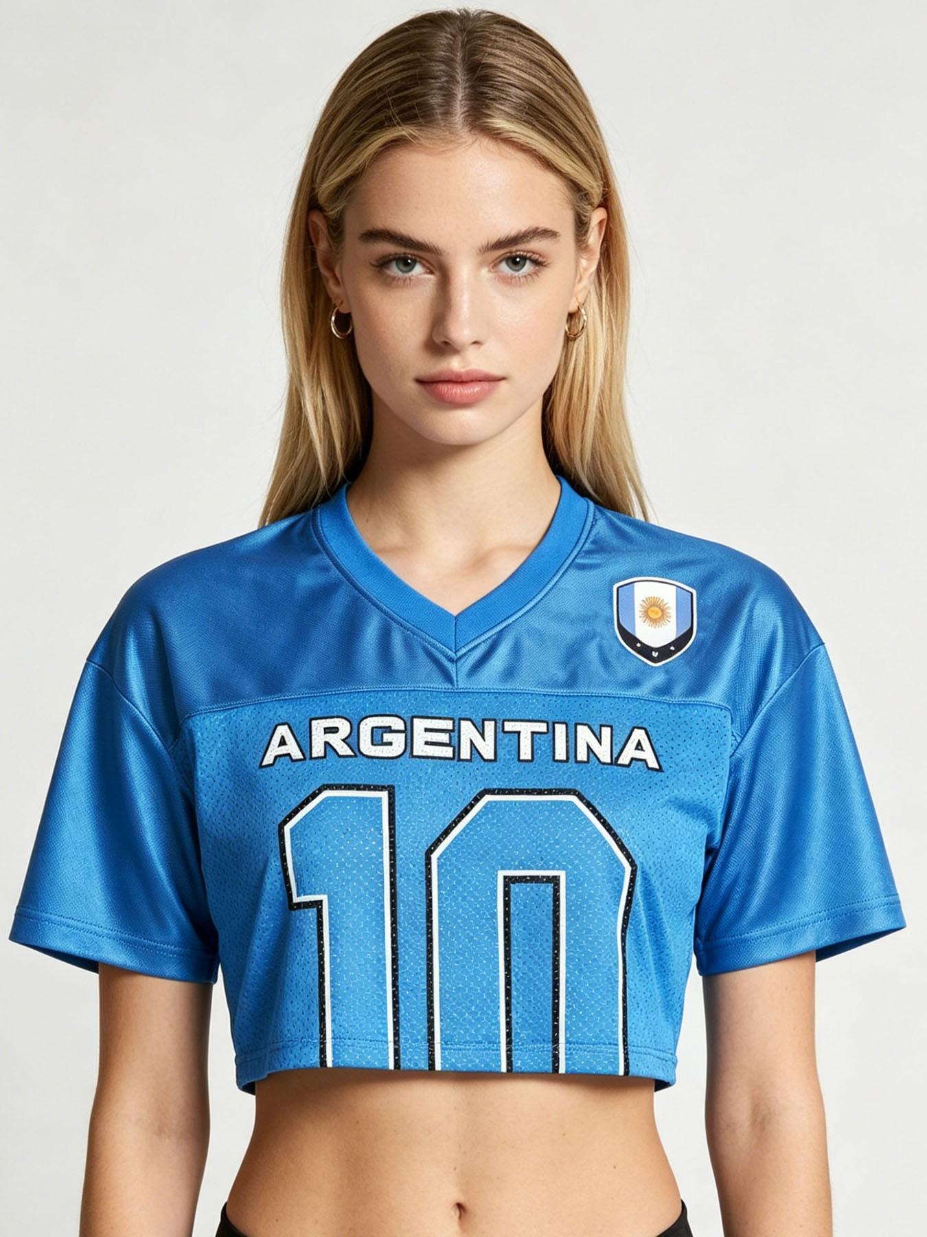 Women's Cropped Soccer Jersey Mesh USA Mexico Argentina Canada Portugal England Venezuela Dominicana Y2K Football Crop Top Casual Sporty Top Short Football Jerseys Casual Sports Jersey
