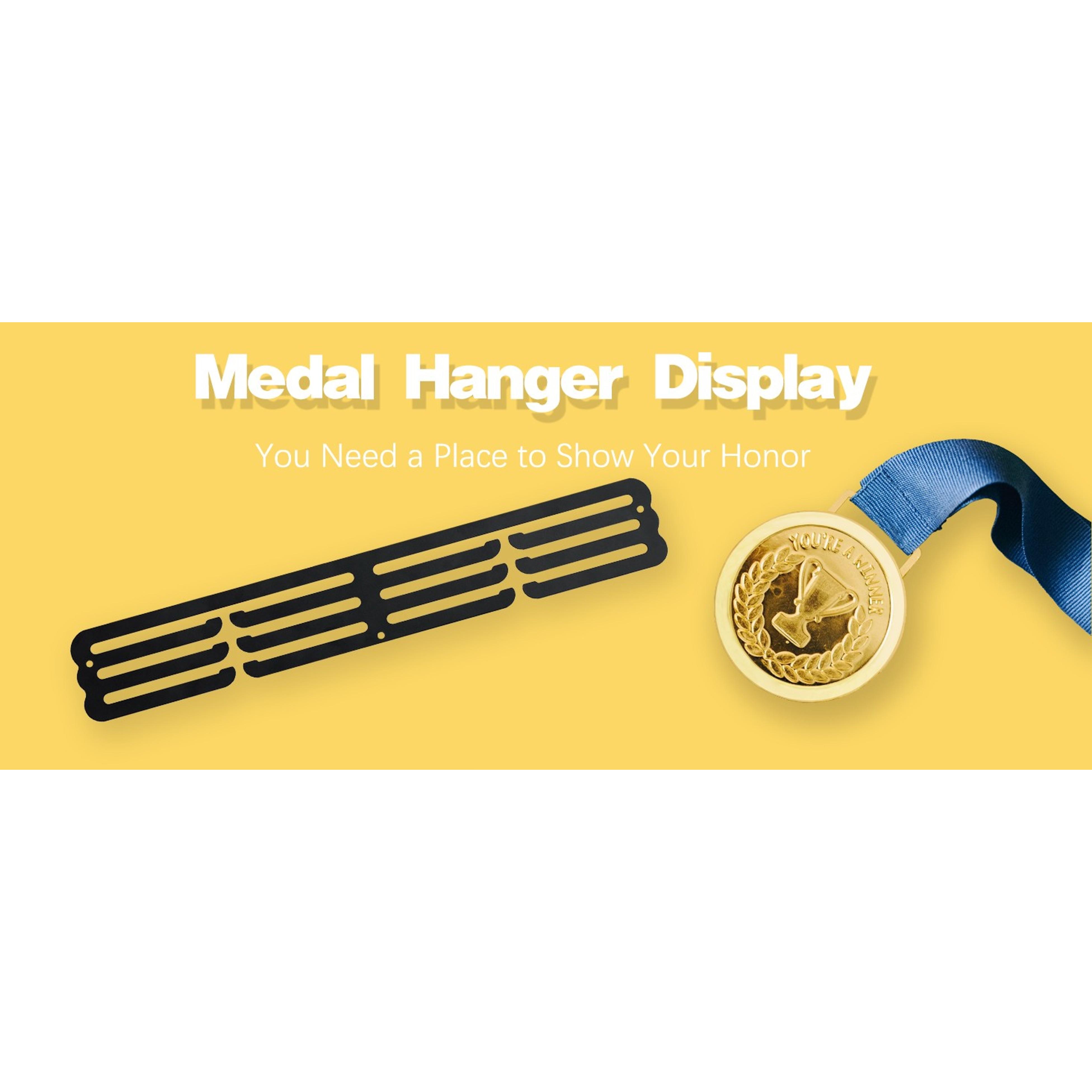 Medal Hanger Display Rack Wall Mount - Holds Up to 60 Medals, Award Ribbon Organizer for Sports Race Runner Gymnastics Plaques, Personalized Athlete Medal Holder - Never Give Up