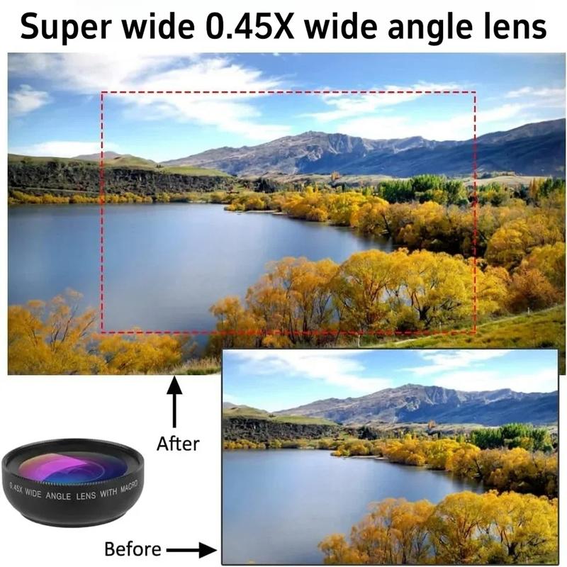 0.45X Phone Wide Angle Lens, 2-In-1 Camera Lens, 0.45x Super Wide Angle & Macro HD, Universal Clip-On for iPhone & Android Phones