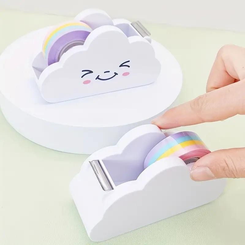 Cloud-Shaped Tape Dispenser Desktop Office Desk Tape Cutter with Rainbow Roll, Home Office School Supplies, Tape Roll Distributor