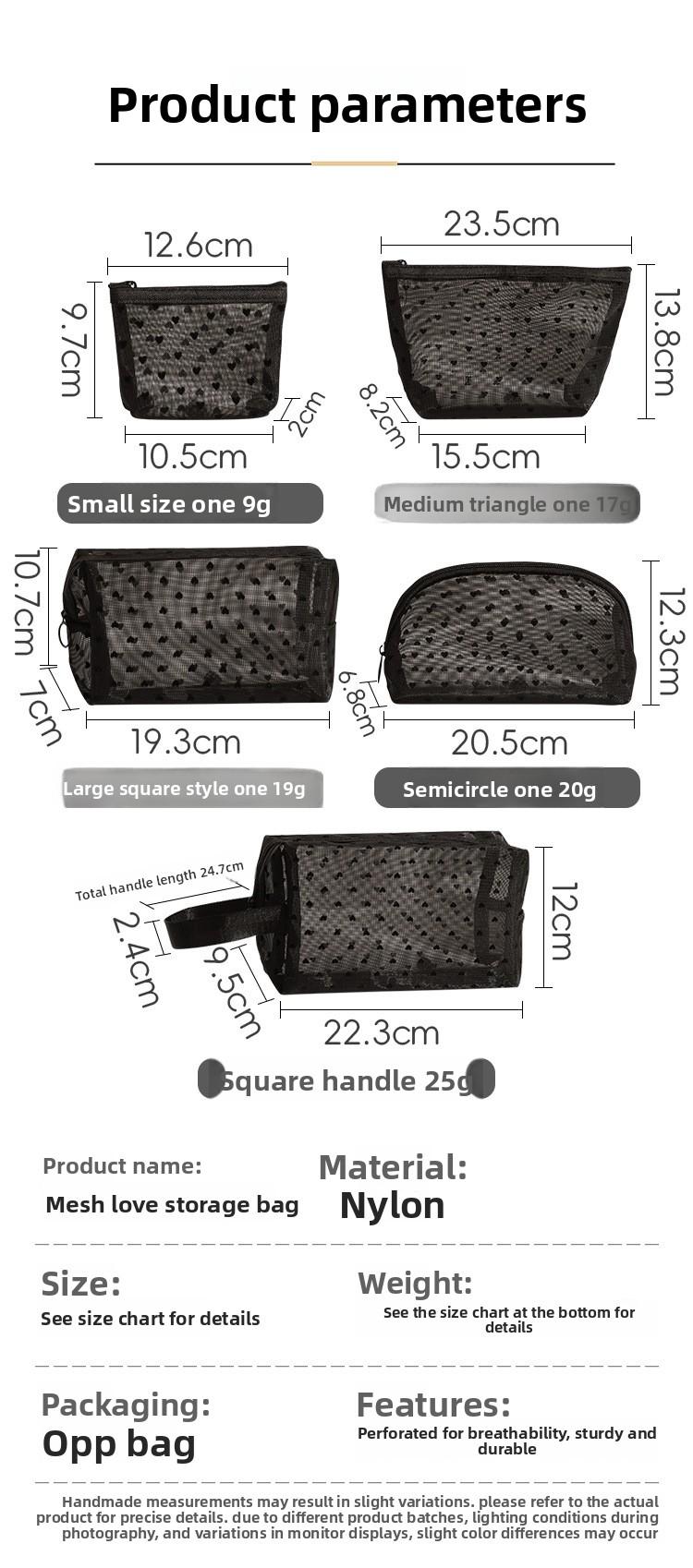 Mesh Makeup Bag Set, Heart Print Cosmetic Bag, Portable Travel Toiletry Bag for Women, Cute Makeup Organizer Pouch