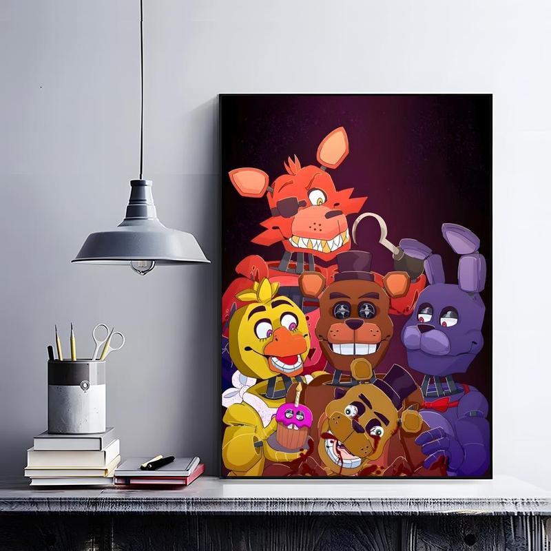 Iconic Horror Survival Game Franchise F-Five Nights at Freddy's Poster HD self-adhesive fade-proof waterproof wrinkle-resistant poster stickers Wall Art suitable for living room bedroom dormitory cafe bar background decoration wallpaper and gifts