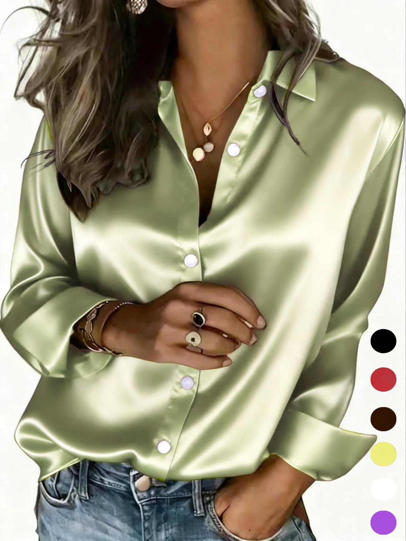 New Women's Clothing Arrival: All Seasons, Fashionable Glossy Satin Shirt, Casual and Versatile Button-Down Shirt, Blouse