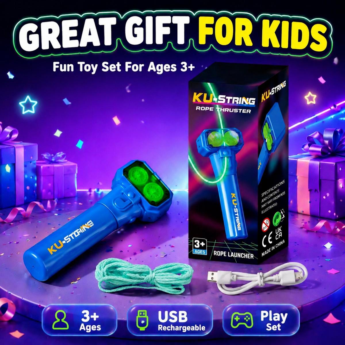Glowing Gear Electric Rope Launcher, USB Rechargeable High-Speed Motor Magic Floating Rope, Stress Relief Toy, Stress Relief Tools for Kids and Adults, Birthday Gift for Ages 3+
