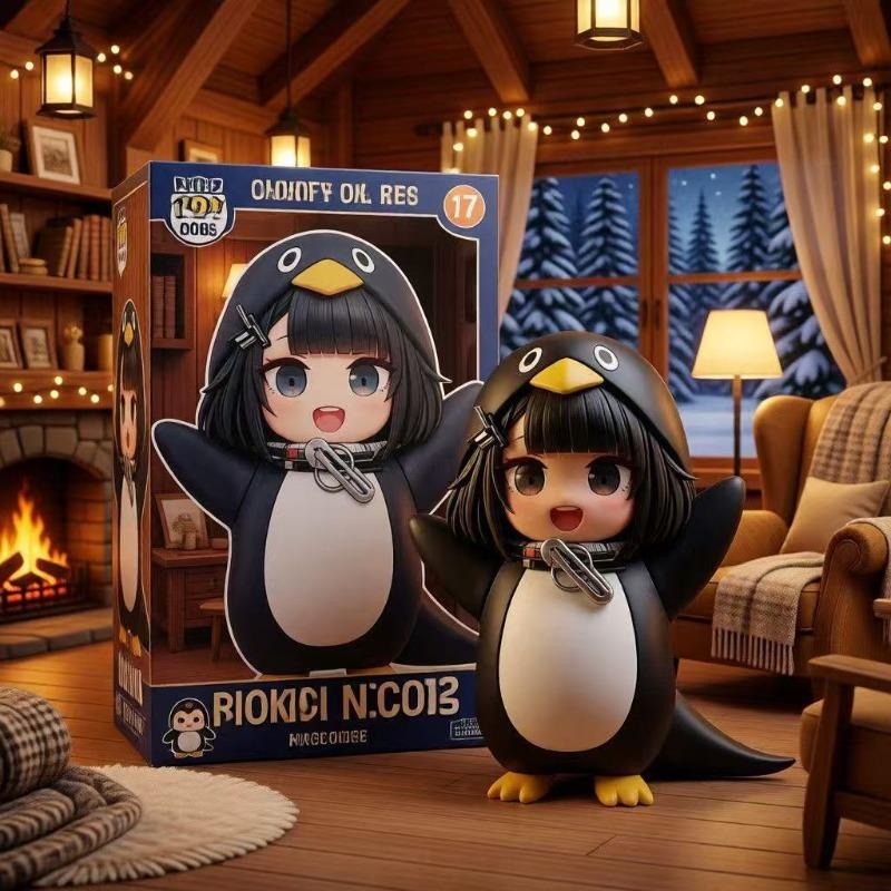 Kawaii Penguin‑Costume Girl Collectible Statue for Desk Decor Figurine Doll