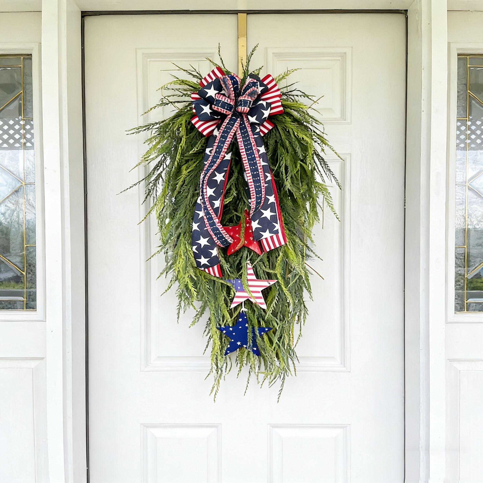 Patriotic Hanging Wreath, Front Door Decoration, Summer Wreath, July 4th Independence Day Decor, American Blue Flag Theme, Doorframe Ornament