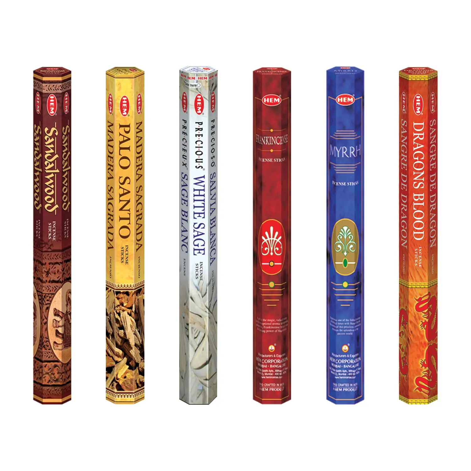 New Assorted Incense Sticks | Natural Fragrance | Positive Energy & Spiritual Wellness | Multiple Scents | Pack Of 6 (White Sage, Palo Santo,Dragon Blood, Sandalwood,Frankincense, Myrrh)