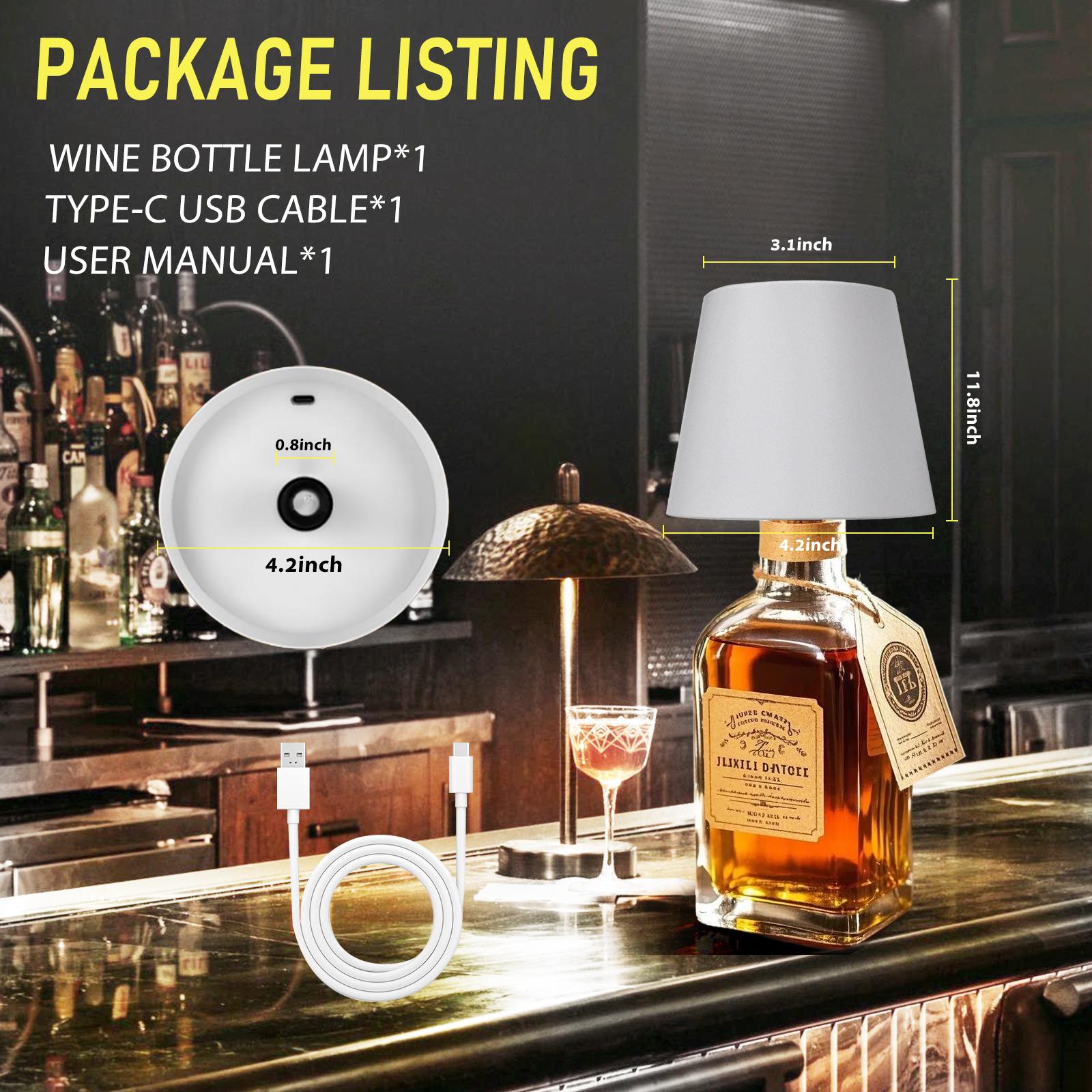 2026 New Wireless Bottle Lamp - LED Bottle Lights for Liquor & Wine Bottles, Cordless Lampshade, Whiskey Bottle Top Light, Bottle Stopper Night Light Kit, Rechargeable 3-Tone Touch-Dimmable