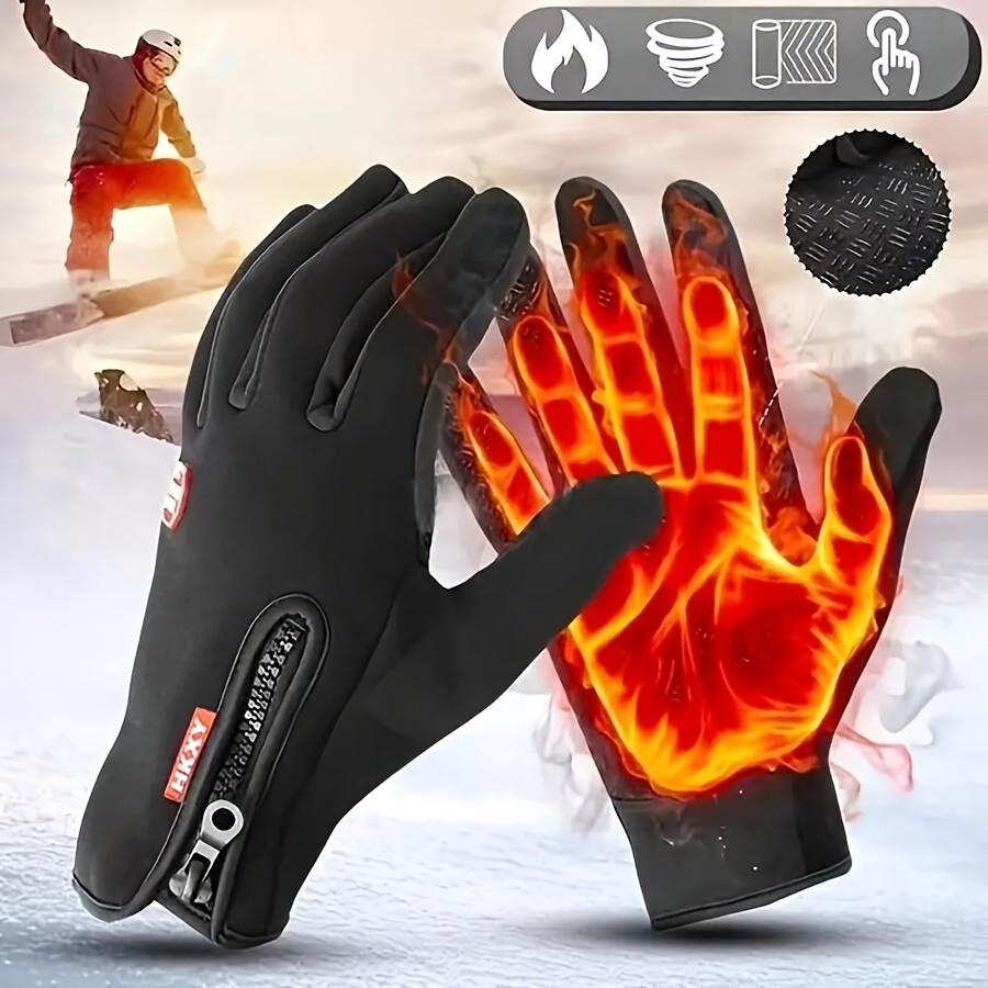 [Ideal Thermal Gloves for Outdoor] Winter Touchscreen Thermal Gloves, Windproof Waterproof, Ideal for Outdoor Cycling, Fishing, Running - Knitted Polyester Fabric with Zip Closure,Gifts For Dad