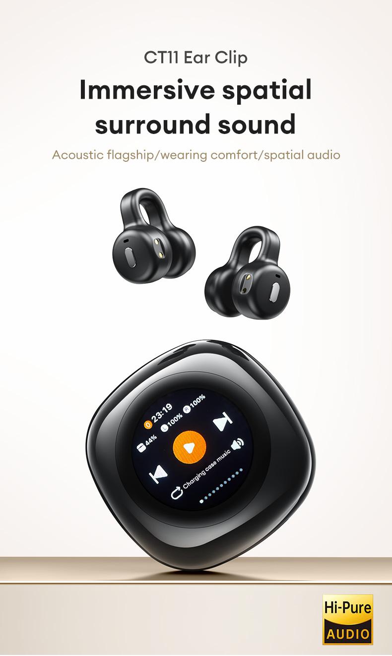 HYUNDAI CT11 Clip-on Design BlueTooth Earphone with LCD Full Color Touch Screen, Audio Wireless Headphones for Music & Phone Calls