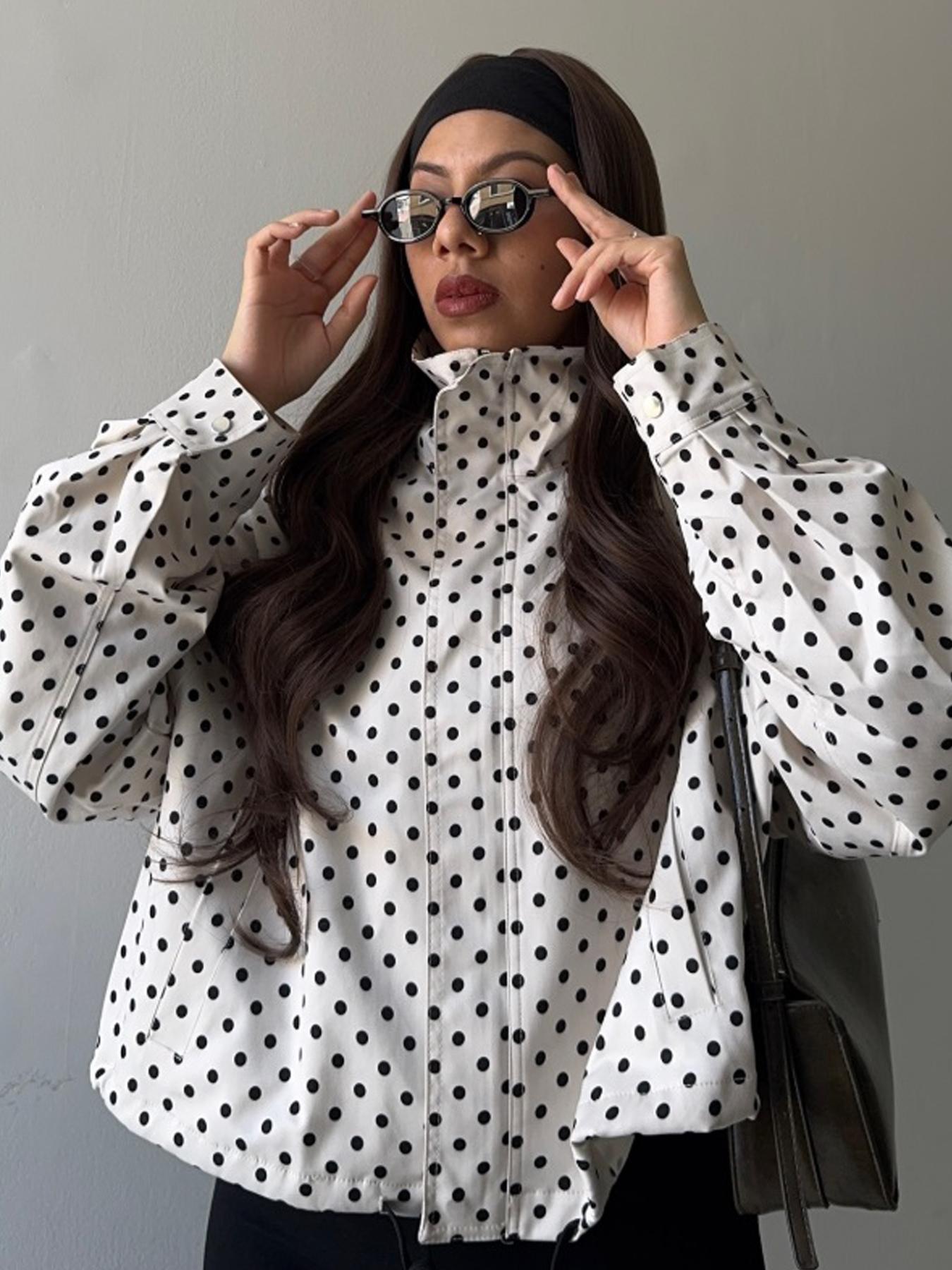 Polka Dot High Neck Women's Spring Jacket Windbreaker Cropped Coat Outdoor Bomber Jackets For Woman Outerwear Streetwear Demi-Season New In Jackets Fashionable Zipper Blue Woman Jackets Polka Dot Casual Jacket Casual Chic Outerwear Womenswear Polka Dot High Neck Women's Spring Jacket Windbreaker Cropped Coat Outdoor Bomber Jackets For Woman Outerwear Streetwear Demi-Season New In Jackets Fashionable Zipper Blue Woman Jackets Polka Dot Casual Jacket Casual Chic Outerwear Womenswear