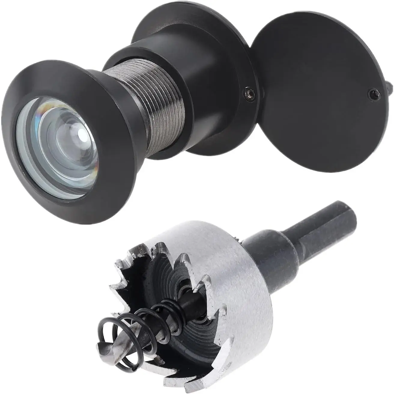 Door Viewer Peephole Solid Brass 220-degree with 1-1/10" Drill Bit for 1-21/32" to 2-1/8" Doors with Privacy Cover Black
