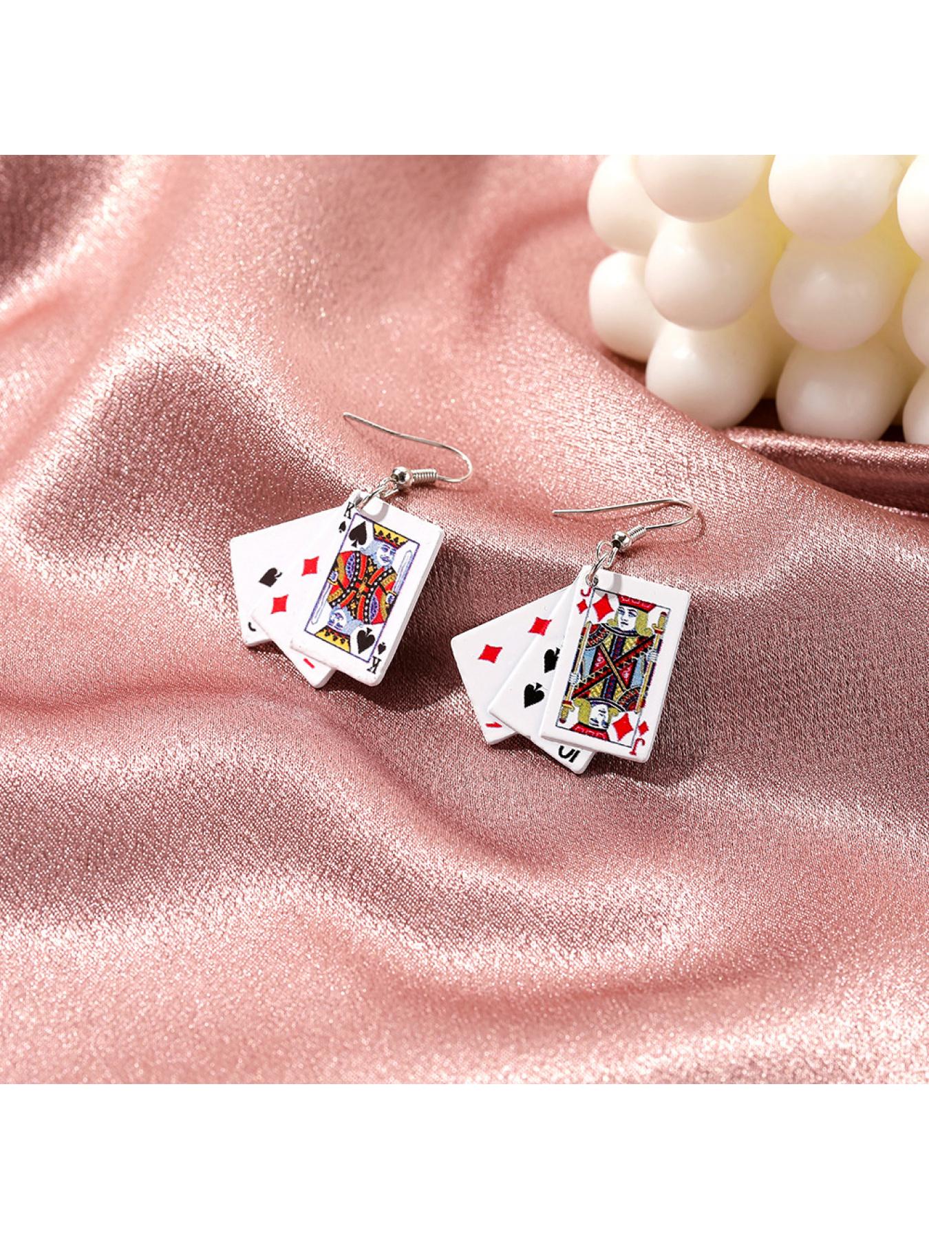 Unique and cool fun realistic earrings, minimalist style internet celebrity accessories, creative handmade quirky playing card earrings