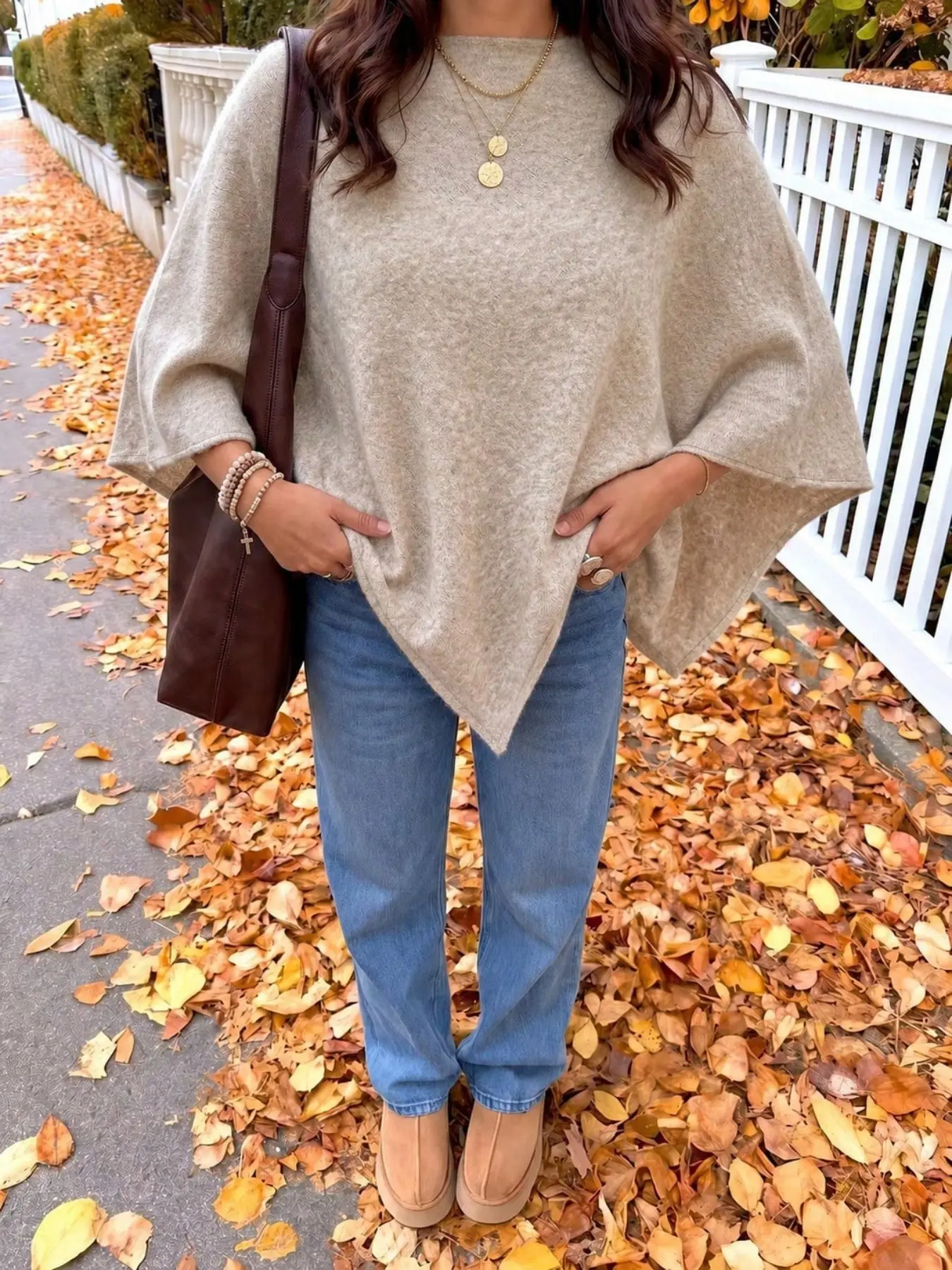 Women's Loose-Fit Pullover Knit Sweater, Batwing Sleeve Asymmetrical Hem, Elegant Casual Fall & Winter Top, Warm Textured Blend