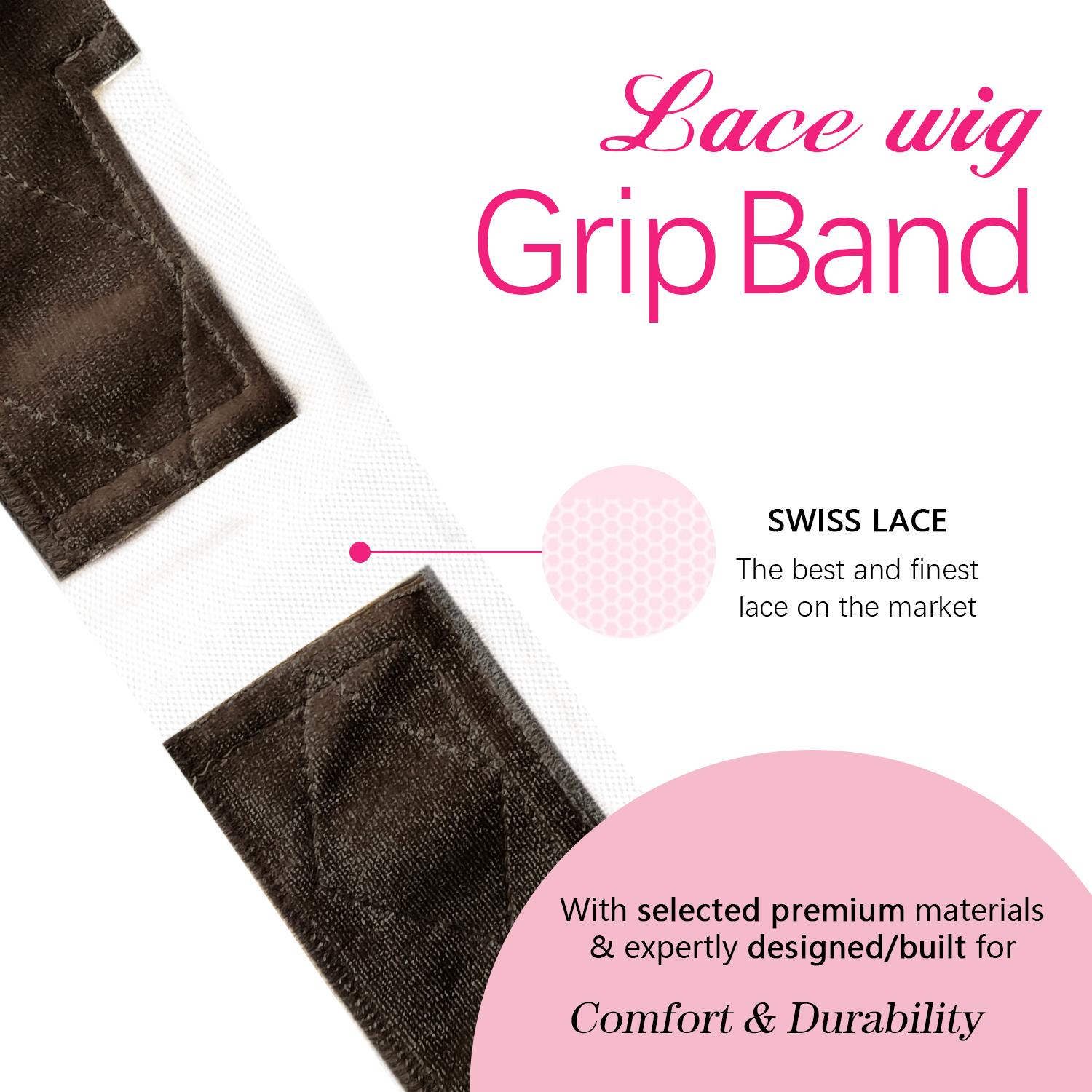 Lace Wig Grip Band, Adjustable Wig Grip Band for Lace Front Wigs, Wig Gripper with Ear-cutouts, No-headache Comfortable and Secure Glueless Velvet Headband, Hair Extensions Tape