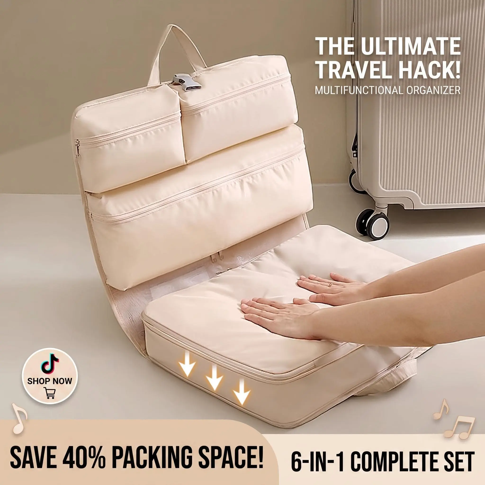6-in-1 Hanging Travel Organizer – Portable Foldable Suitcase Wardrobe & Compression Storage Bag for Travel, Vacations, and Luggage Organization