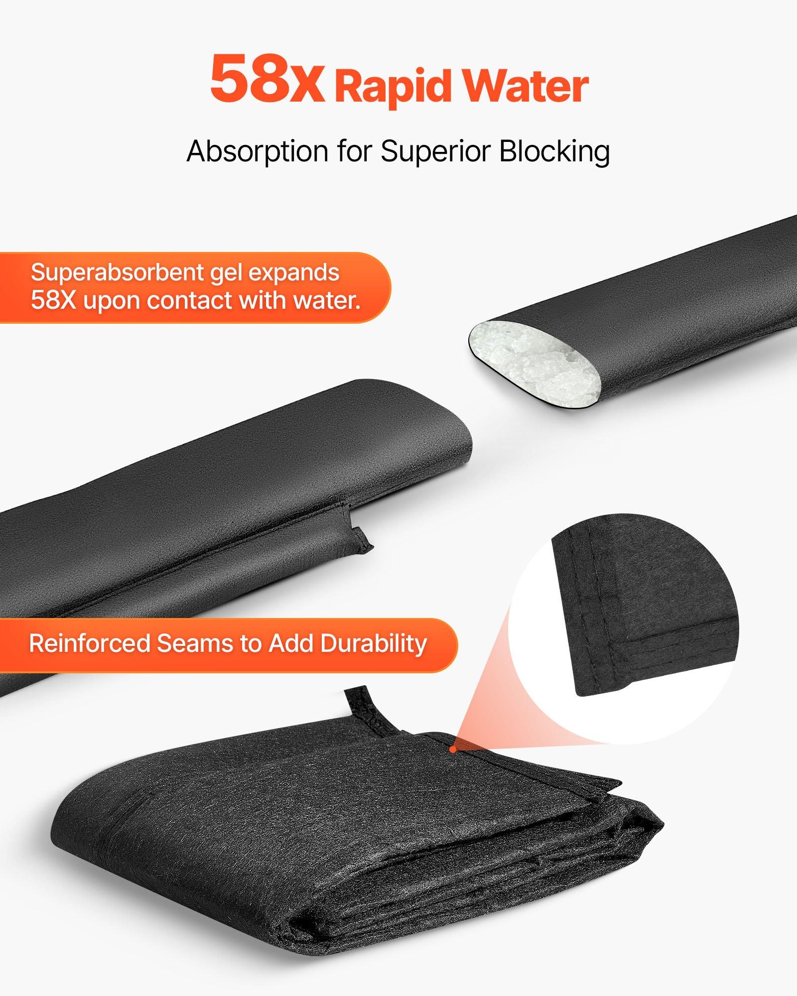 VEVOR Flood Barrier, 4 Pack, 5x 0.7 ft Flood Bags Activated by Water, Reusable Water Absorbent Barrier, Sandless Sandbags Blockage, Flooding Prevention Bags for Home, Doorway, Basement, Garage