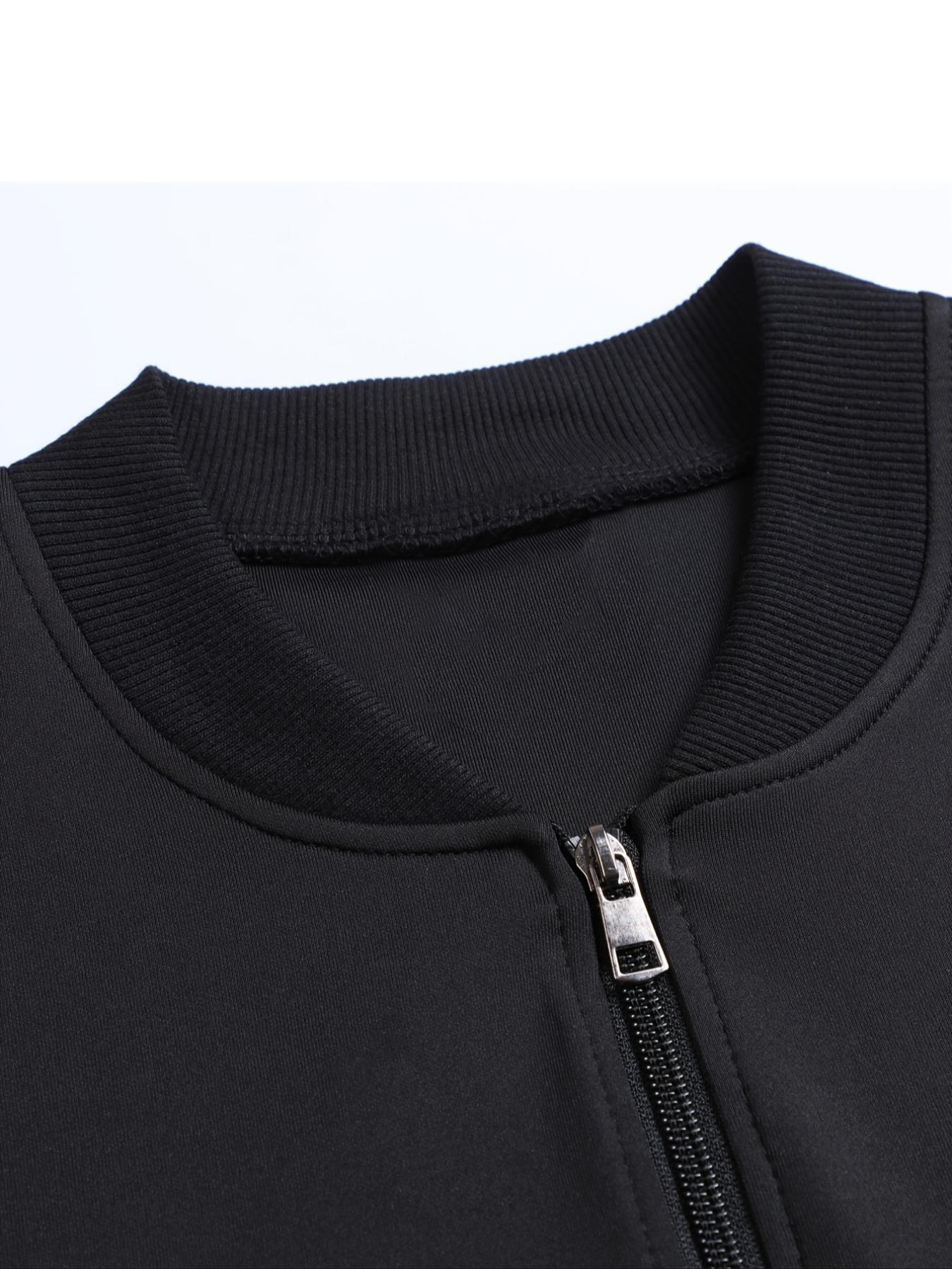 Men's Eagle Champion Pattern Fitted Pilot Jacket, Stand Collar Zipper Casual Outdoor Jacket with Pockets, Fall Winter Washable Sport Style