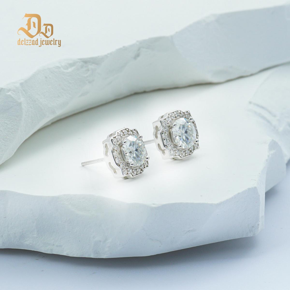 Delzzad 18K Gold-Plated Luxury Earrings Round VVS Synthetic Moissanite S925 Stud Earrings Jewelry Perfect Birthday Mother’s Day Christmas Gift for Men Women Wedding Set