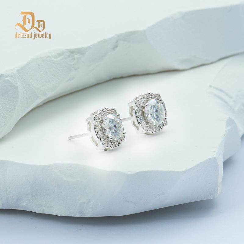 Delzzad 18K Gold-Plated Luxury Earrings Round VVS Synthetic Moissanite S925 Stud Earrings Jewelry Perfect Birthday Mother’s Day Christmas Gift for Men Women Wedding Set