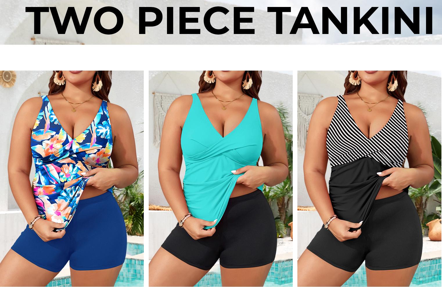 Aqua Eve Plus Size Tankini with Shorts Two Piece Swimsuits Tummy Control Bathing Suits for Women Aqua Eve Plus Size Tankini with Shorts Two Piece Swimsuits Tummy Control Bathing Suits for Women