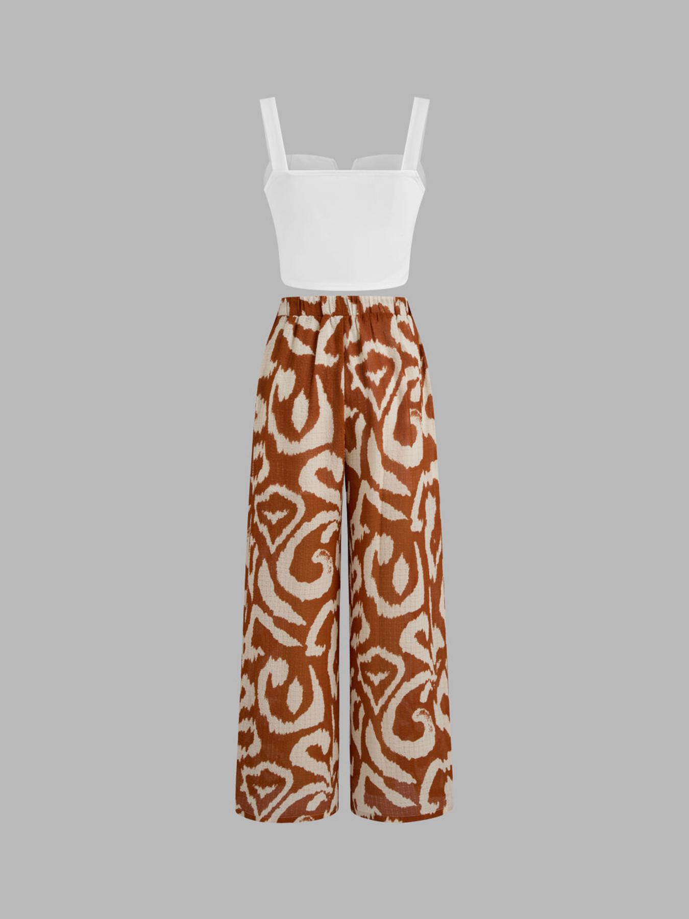 Women's Solid Color Crop Tank Top & Wide Leg Pants Two-Piece Set, Casual Fashion Cozy Top & Trousers for Daily Outdoor Wear, Ladies Clothes for All Seasons